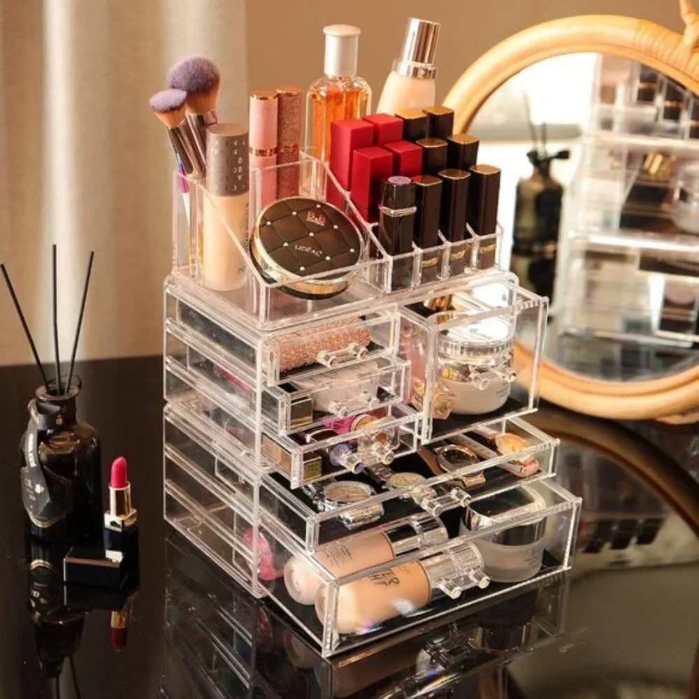 New 3-Pack Clear Makeup Organizer, Stackable 6-Drawer Vanity & Skincare Storage